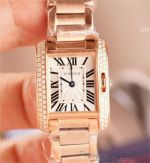 Swiss Grade Clone Cartier Tank Anglaise Silver Roman Rose Gold Diamond Bezel